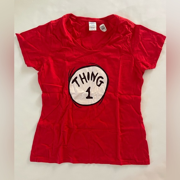 Dr. Seuss thing 1/2 dress, headband, tshirt and leggings costume size Large - Picture 11 of 12